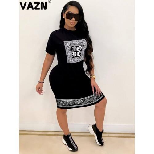 VAZN New 2021 Letter Age reduction O-Neck Evening Gown Women Elegant Fashion Mini Dress Club Birthday Shinny Dress
