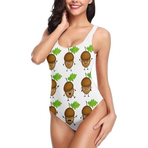 New High Cut Swimwear One-Piece Sexy Swimsuits Slimming For Women Teen Girls Cute Kawaii Acorn Funny Nuts Unique