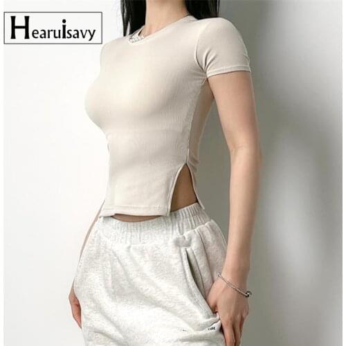 Ribbing Fitness Workout Tops For Women Sport Gym Crop Top Stretchy Short Sleeved Slim Running Wear Yoga Shirts With Chest Pad