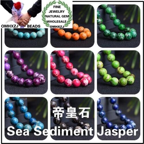 OMHXZJ Wholesale ZB192 6 8 10 12mm DIY Bracelet Necklace Jewelry Accessories Natural Stone Fine Sea Sediment Jasper Round Beads