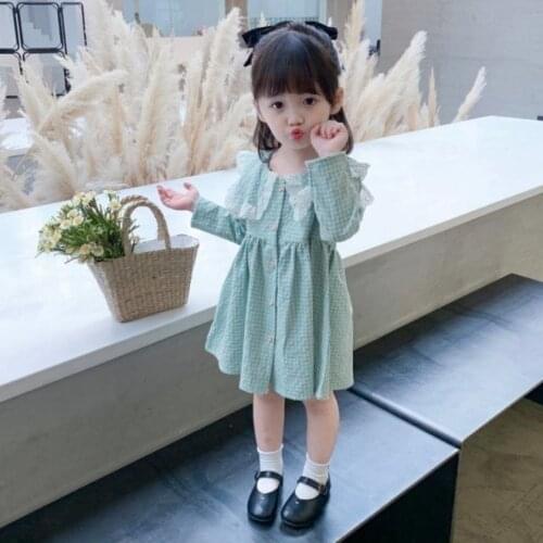 Autumn spring baby kids girls' little fresh Plaid long sleeve dresses childrens girls princess fashion cotton dresses P4 169