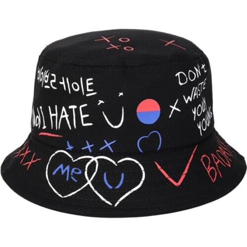 2021 Fashion Unisex Harajuku Bucket Hat Graffiti Letter Women Men Fishing Fisherman Hat Summer Outdoor Panama Bob Hip Hop Cap