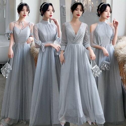 Bridesmaids Dresses Illusion Off The Shoulder A-Line Halter Lace Tulle Floor-Length Luxury Short Women Wedding Party Gown E355