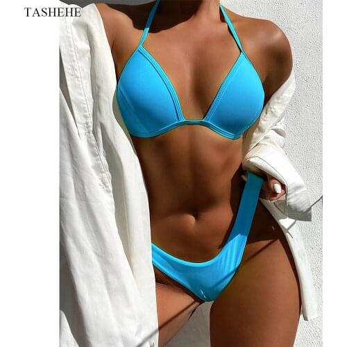 Sexy Solid Color Bikinis Women Swimwear Bandage Push Up Bikini Set Bathing Swimsuit Bather Female Brazilian Swimming 2021 Biqui