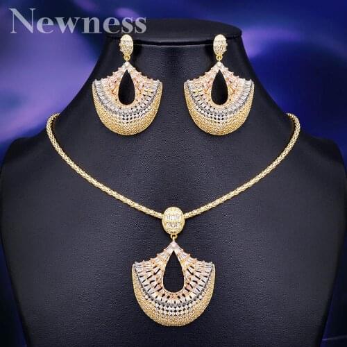 Newness trendy Fan Earrings Pendant Set For Women Accessories Full Cubic Zirconia Earrings Jewelry pendientes mujer moda