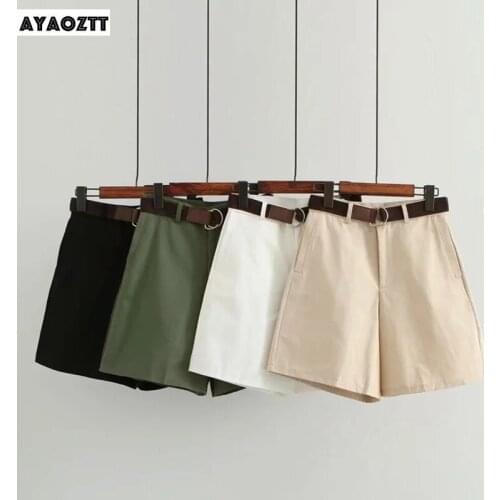 Shorts Women Sashes Casual A-line High Waist Slim Short Femme Chic Ladies Bottom All-Match 4 Solid Color Black White Beige
