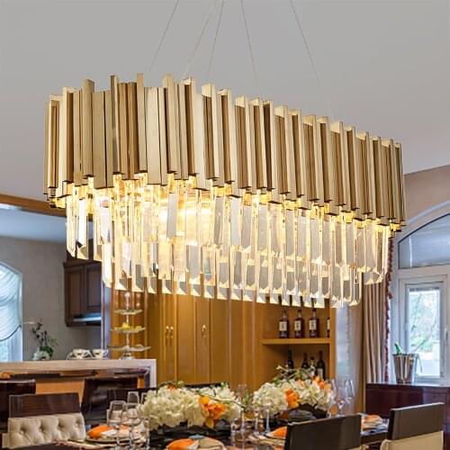 YOOGEE Modern Gold Chandelier for Dining Room Kitchen Island Lustre LED Home Light Fixture Luxury Rectangle Crystal Lamps