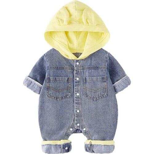 Super cute baby clothes autumn childrens clothes baby autumn denim one-piece clothes boys cute romper romper