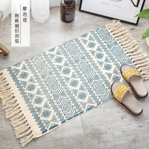 Ethnic Linen Cotton Woven Printed Area Rugs Tufted Tassels Plain Tapestry Throw Rug Washable Handmade Floor Mat Indoor Doormat
