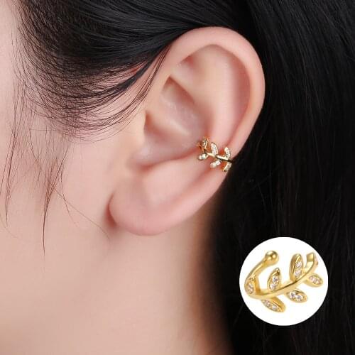YIZIZAI 925 Sterling Silver Lrregular Leaf Cubic Zirconia Small Ear Clip Without Pierced Earrings Ladies Cuffs Daily Jewelry