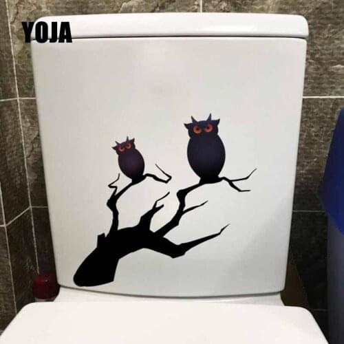 YOJA 22.9X18.2CM Hand Painted Withered Trunk Owl Pattern Wall Sticker Home Decor Toilet Seat Decal T5-0602