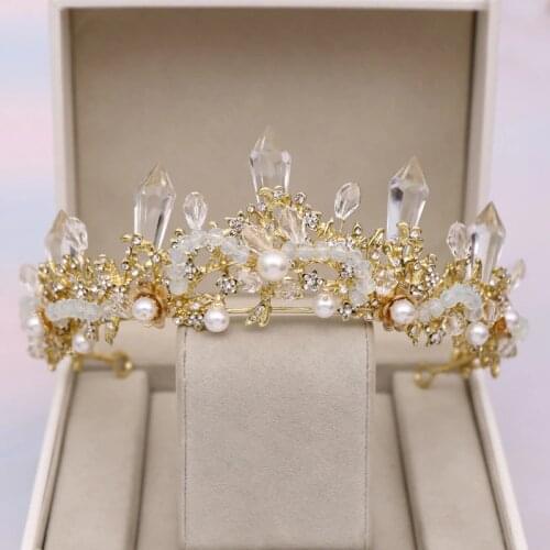FORSEVEN Gold/Silver Color Crystal Simulated Pearls Tiaras Crowns de Noiva Diadem Women Bride Wedding Party Hair Jewelry 2020