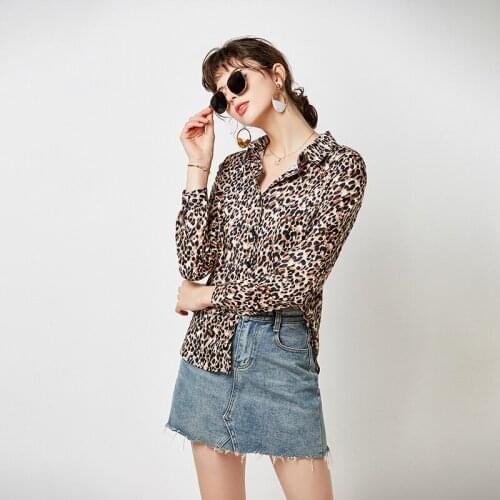 Womens Casual Chiffon Sexy Leopard Button Down Basic Tunic Long Sleeve Blouse Shirt Fashion Cheetah Graphic Top New Arrival XXL