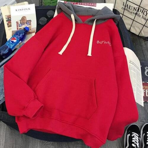 Zuolunouba Winter Long-sleeved Female Clothing Embroidery Stitching Harajuku Women Hoodie Sweatshirt Letter Fashion Pullover