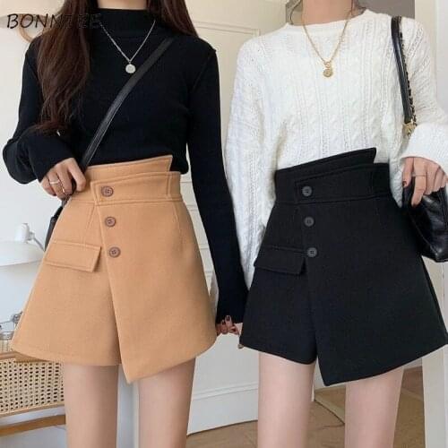 Women Skirts Solid Button Mini High Waist Designer Korean Style Trendy Party Irregular Club-wear Slim Elegant Females Autumn Hot