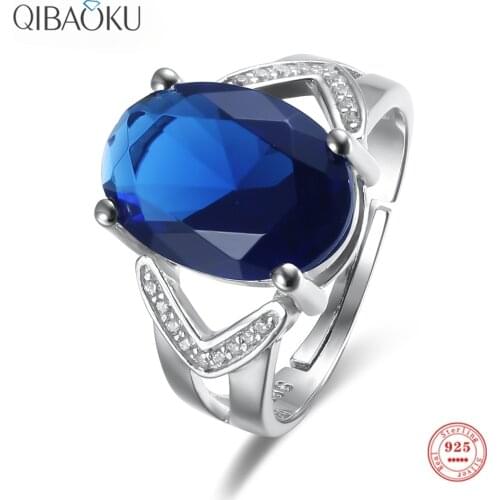 925 Sterling Silver Rings Royal Blue Zircon Opening Ring Stylish Luxury Personality Gift Fine Jewelry Rings for Women