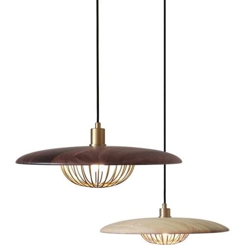 Gold Wood Grain UFO Pendant Lamp Bird Cage Ceiling INS Living Room Bedroom Dining Bar Style Hanging Lamps