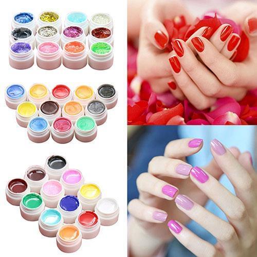 12/16 Pcs Mix Colors Glitter Acrylic UV Gel Builder Professional Nail Art Tips Set