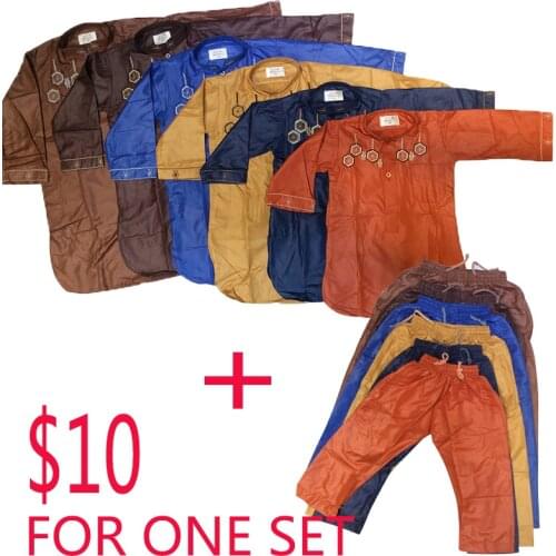 2021Muslim Jubba Thobe For Children Sudi Arabia Dubai Abaya Baby Boy Satin Qatar Pakistan Shirts and Trousers One Set in Ramadan