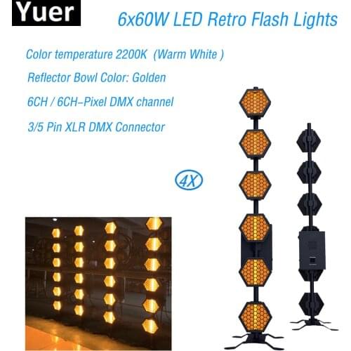 4Pcs/Lot LED Pixel Lights 6X60W Color temperature 2200K Warm / White Retro Flash Lights DMX Stage Wash Effect Lights Good For Dj