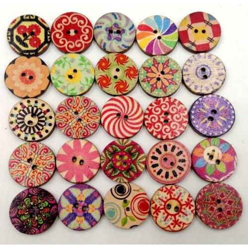 50/100 Pcs Mixed Wooden Button 15mm Flatback Sewing Buttons For Kids Clothes Scrapbooking Decorative Handicraft DIY Accessories
