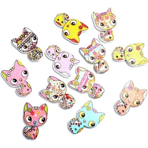 50pcs 25x17mm Mixed Kitten Wooden Buttons For Clothes Needlework Scrapbooking Crafts Diy Sewing Accessories Wood Decoration
