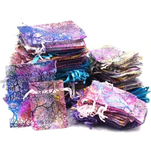 50Pcs Multicolor Coralline Organza Wedding Party Favors Gift Jewelry Candy Bags