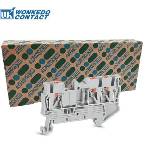 Din Rail Terminal Block PT 2.5Twin 3 Conductors Push In Spring Screwless Feed Through Wire Conductor 50pcs wire connector