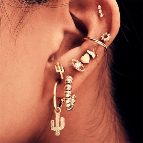 5694 hanzhishang womens punk cactus eye combination ear nail ear clip combination set 9 pieces