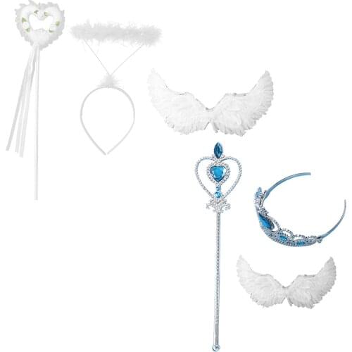 White Angel Feather Wings with Magic Wand Party Birthday Gift Adults Kids Cosplay Wedding Costume Masquerade Carnival Halloween