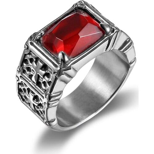 Black Red Stone Cross Rings sideway cross signet rings for cool boys biker men AR1017