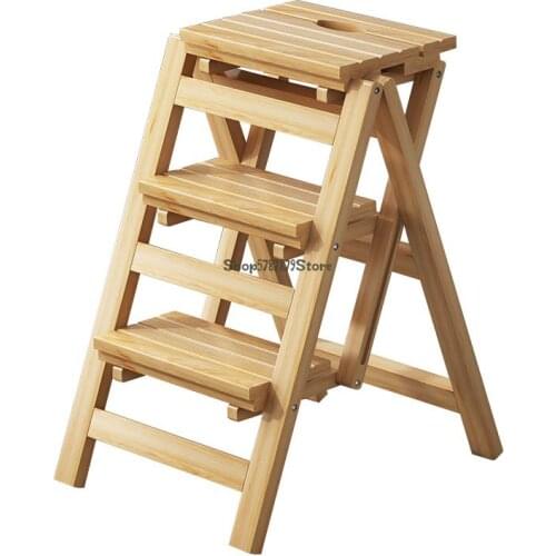 Household Ladder Solid Wood Folding Ladder Indoor Climbing Stool Multi Functional Wood Ladder Simple Dual Purpose Step Ladder Th