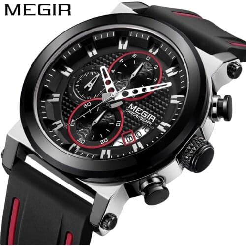 Mens Watches Top Brand Luxury MEGIR Silicone Military Sport Watch Chronograph Quartz Watch Relogio Masculino Reloj Hombre Clock