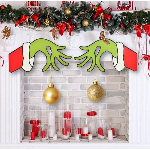 Christmas Fun Hook Wooden Pendants Left And Right Hands Door Hanging Christmas Grinch Garland Home Xmas Decorations Navidad 2022