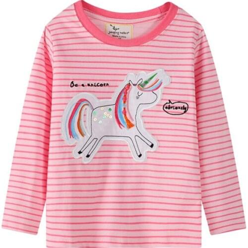 Children Clothes Spring New Baby Girls Long Sleeve Pink Cartoon Unicorn T Shirts Outwear Pullover Tops Tee For Kids 2-7Y