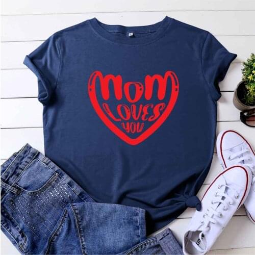 Summer Shirts for Women T-shirt Harajuku Mom Love You Print T-shirt Aesthetic Women Clothing Oversized Tshirt Cotton Kawaii Tops