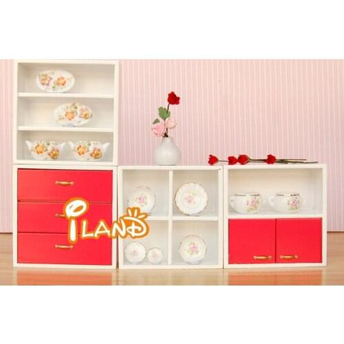 G05-X4624 children baby gift Toy 1:12 Dollhouse mini Furniture Miniature rement wooden Variety combination cabinet red 1 set