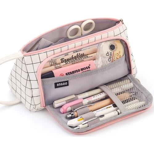 Large Capacity Colored Canvas Storage Pouch Marker Pen Pencil Case Simple Stationery Bags Holder For School Office Student