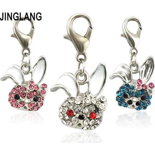 JINGLANG Crystal Rabbit Shape Pendant Charms fit Original Bracelets & Necklaces DIY Jewelry Gift 50pcs