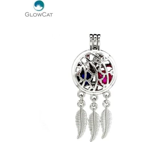 K726 5pcs/lot Silver Alloy Dream Catcher Vines Leaf Pearl Cage Pendant Fairytale Party Essential Oil Diffuser Locket