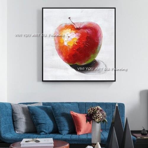 Red Apple 100% Handmade Oil Painting Pictures for Living Room Kitchen Decor Food Poster Nordic Dining room Art Modern Decor