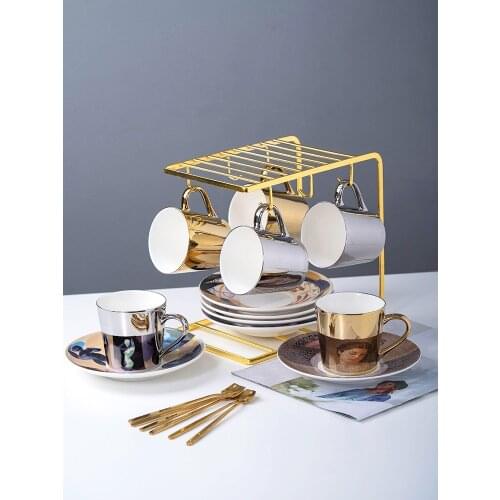 Creative mirror reflection mug personalized ceramic coffee cup and dish set European style Italian espresso milk sauce sets