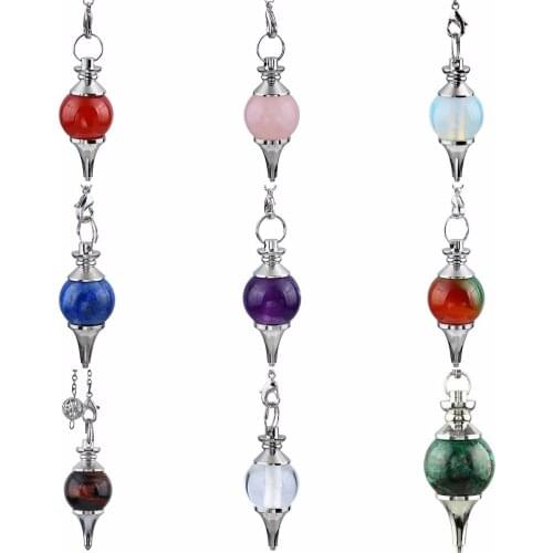 TUMBEELLUWA Crystal Gem stone Metaphysical Energy Spiritual Pendulum Dowsing Divination Chakra with Chain 6.5