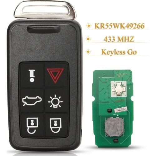 Kutery 6 Buttons Smart Remote Car Key Fob 433Mhz Fccid:KR55WK49266 For Volvo XC60 XC90 S90 S60 2009-2014