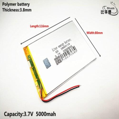 Liter energy battery Good Qulity 3.7V,5000mAH 3880116 Polymer lithium ion / Li-ion battery for tablet pc 7 inch 8 inch 9inch