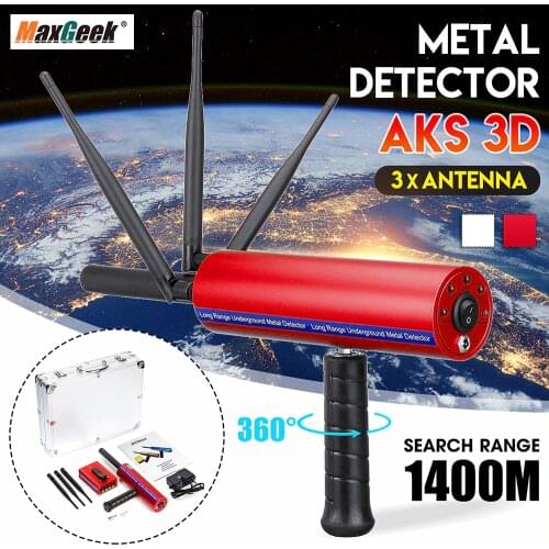 Maxgeek High Sensitive AKS Long Range Metal Detector Silver Copper Gold Hunt Treasure Find with Three Antennas