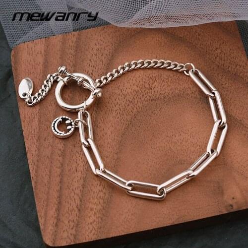 MEWANRY 925 Sterling Silver Bracelets OT Buckle Tassel Accessories Fashion Vintage Couples Thick Chain Thai Silver Party Jewelry