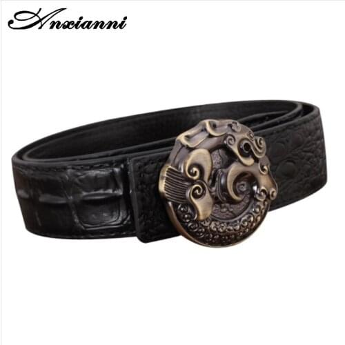 Anxianni new belt male crocodile pattern mens leather belt faucet smooth buckle personalized fashion belt