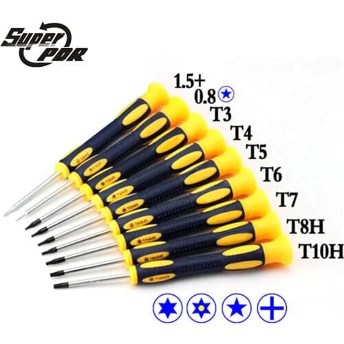 PDR CR-V 45mm Rubber Handle 140mm Screwdrivers 0.8 Pentalobe 1.5 Phillips T3 T4 T5 T6 T7H T8H T10H Torx Screwdriver 9pcs /Set