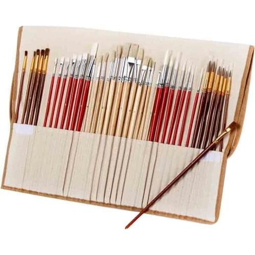 PPYY-38 Pcs Paint Brushes Set Long Wooden Handle Synthetic Hair Art Supplies for Oil Acrylic Watercolor Painting